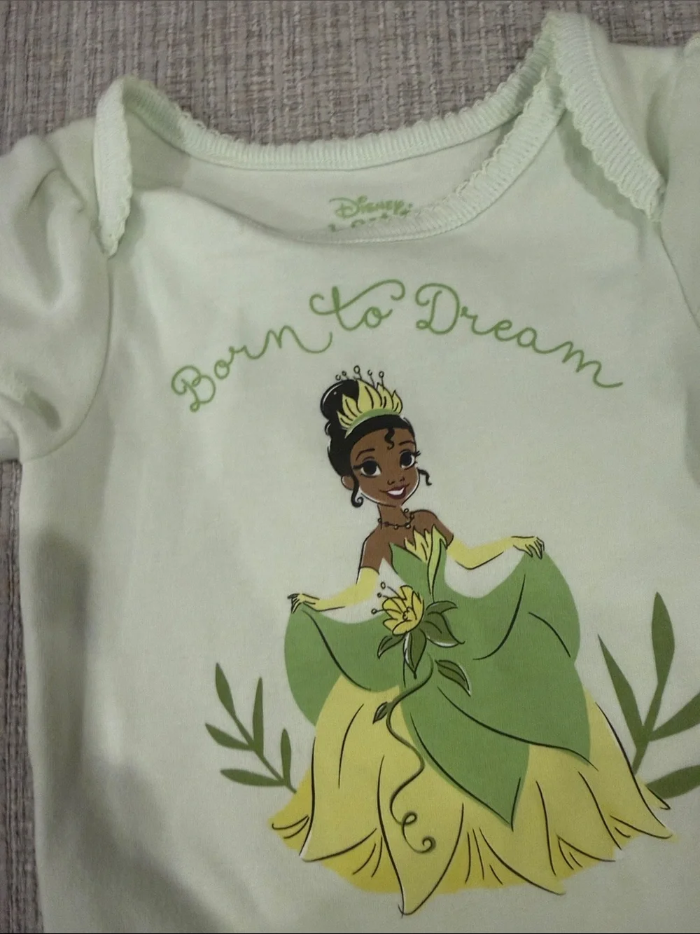 NEW WITH TAGS Disney Baby Light Green Tiana Floral Bodysuit Size 3-6 Months